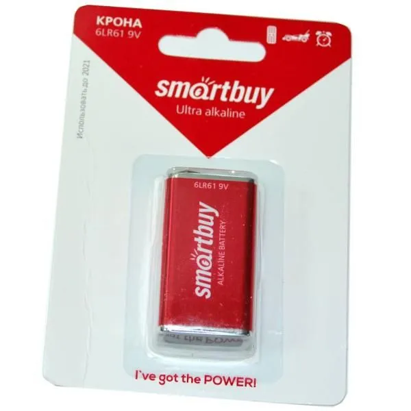 Батарейка 6LR61 Крона алкалиновая SmartBuy (блистер/1шт)