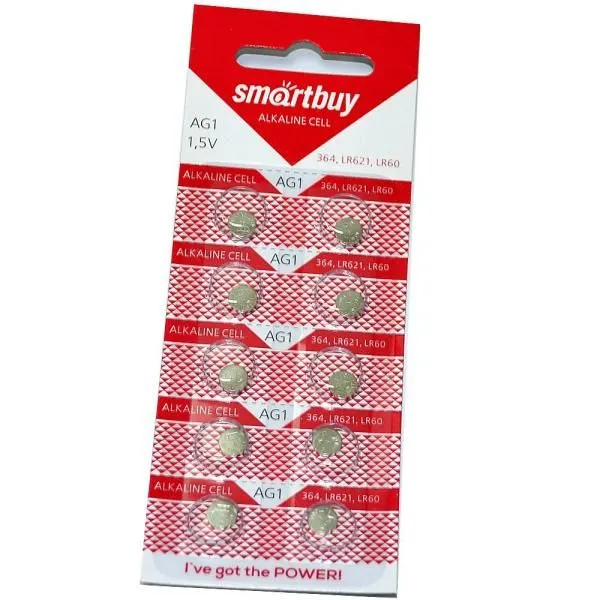 Батарейка AG1/LR621/LR60 часовая SmartBuy (блистер/10шт)