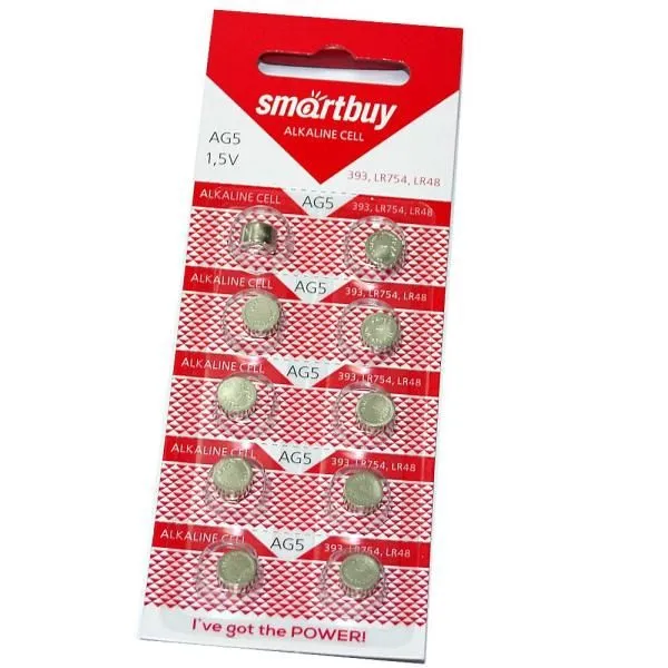 Батарейка AG5/LR754/LR48 часовая SmartBuy (блистер/10шт)