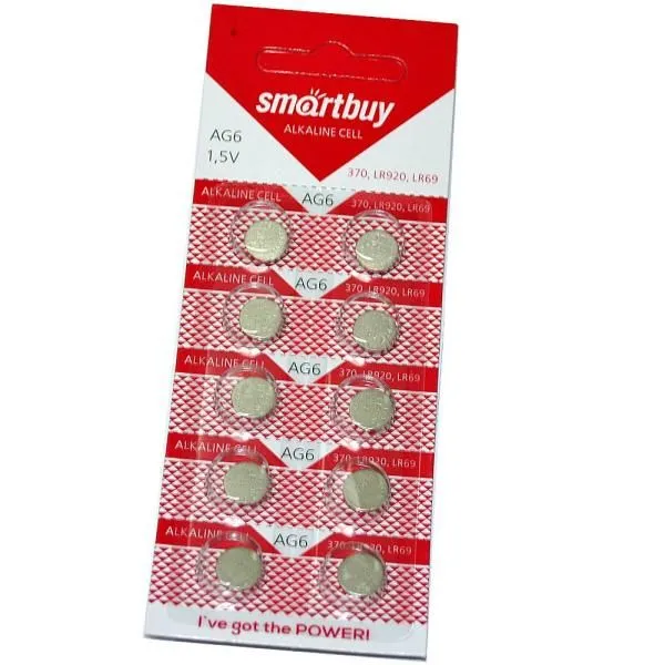 Батарейка AG6/LR920/LR69 часовая SmartBuy (блистер/10шт)