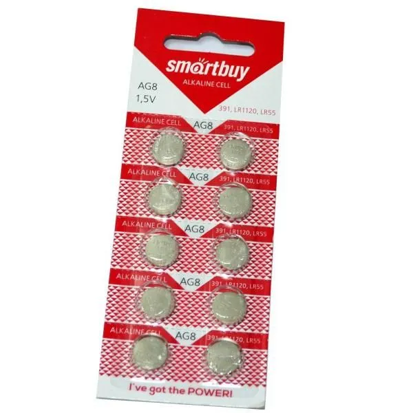 Батарейка AG8/LR1120/LR55 часовая SmartBuy (блистер/10шт)