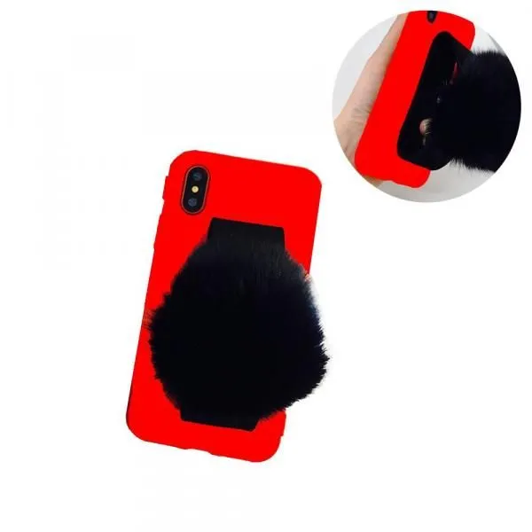 Чехол - накладка совместим с iPhone X/Xs "Помпон" пластик красный