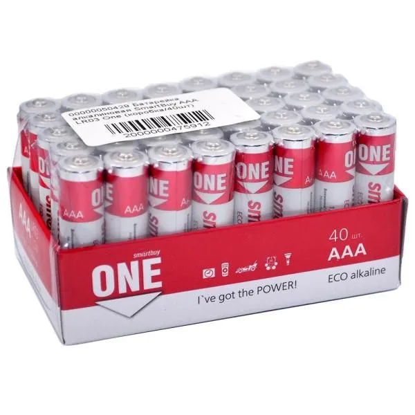 Батарейка AAA LR03 алкалиновая SmartBuy One (коробка/40шт)