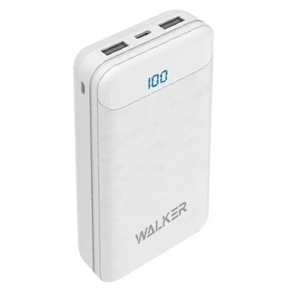 Аккумулятор внешний 20000mA WALKER WB-525 (2USB выхода 2,1A/Вход MicroUSB, Вход Type-C) белый