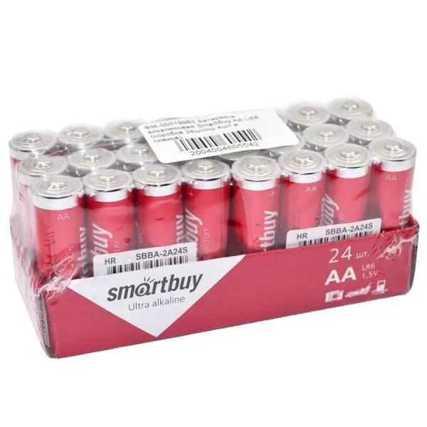 Батарейка AA LR6 алкалиновая SmartBuy (коробка 24шт/по 4шт в пленке)