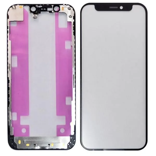 Стекло совместим с iPhone 12 Mini + OCA + рамка черный (олеофобное покрытие) orig Factory