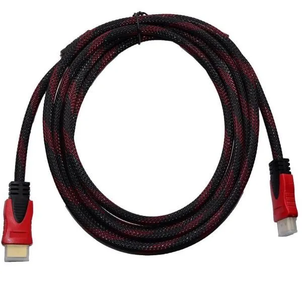Кабель HDMI-HDMI нейлоновая оплетка красно-черный (3м)