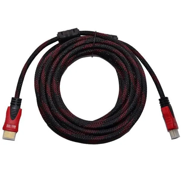 Кабель HDMI-HDMI нейлоновая оплетка красно-черный (5м)
