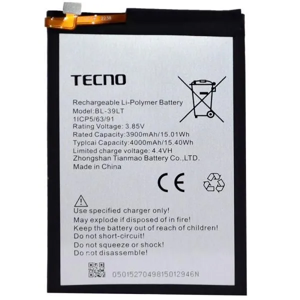 Аккумулятор BL-39LT, совместим с Tecno (Camon 12/KC8/CC7/(Camon 12Air)BB4j/Spark 4/KC2/KC3/BB4)High Quality/ES