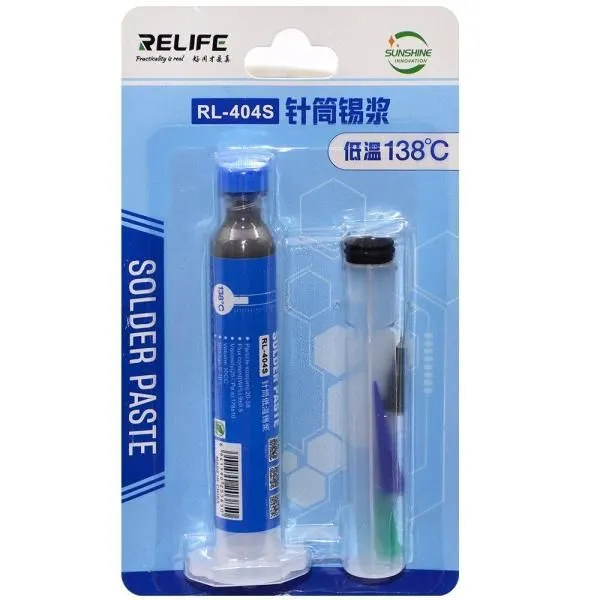 Паста BGA RELIFE RL-404S 10мл 138°C + насадки (иглы/толкатель)