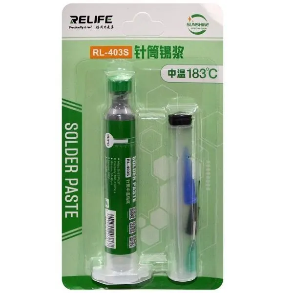 Паста BGA RELIFE RL-403S 10мл 183°C + насадки (иглы/толкатель)