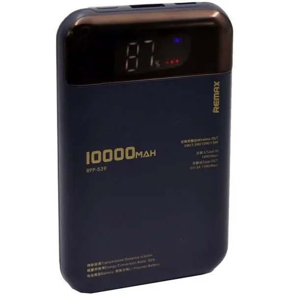 Аккумулятор внешний 10000mA REMAX Potent RPP-539 (USB Type-C, USB выход 5.0A,PD) темно-синий