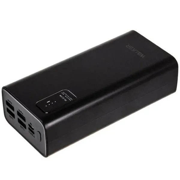 Аккумулятор внешний 30000mA WALKER WB-730 (4USB выхода 3A/Вход MicroUSB, Вход Type-C, QC 3.0+PD) черный